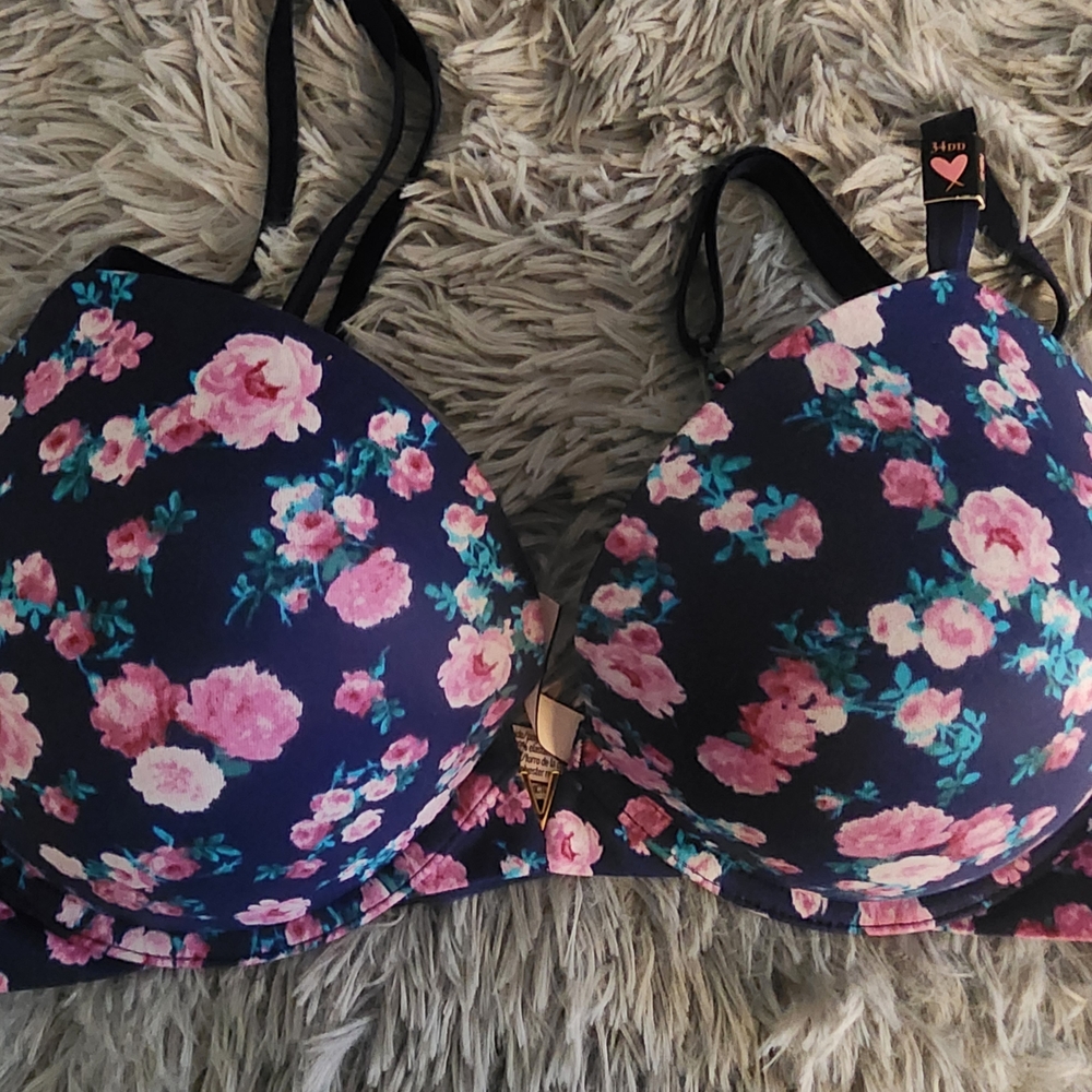 Floral Print Bra - Blue and Pink